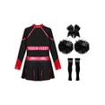 thumbnail image 4 of Hansber Tenues de Cheerleading pour Filles Uniforme de Cheerleading Robe Fantaisie avec Pompons Ensemble de Bas Rouge&Noir 14, 4 of 7