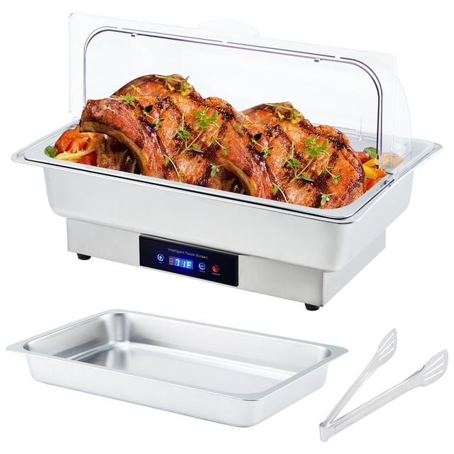 Electric Chafing Dish Buffet Set,9 QT Stainless Steel Food Warmer with Temperature Control & Transparent Roll Top Lid, Catering Server,for Catering Parties Restaurant