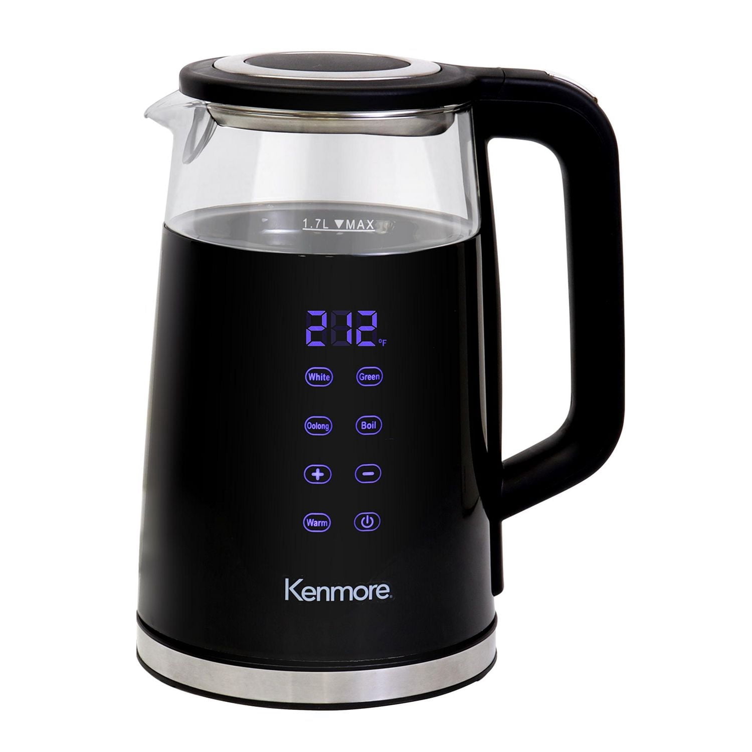 Kenmore Bouilloire électrique 1,7 L Bouilloire électrique portable en verre avec contrôle de la température Affichage numérique, Bouilloire électrique en verre avec couvercle, Noir