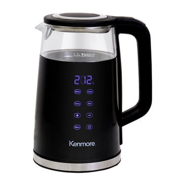 Kenmore 1.7L Electric Kettle Portable Electric Glass Kettle with Temperature Control Digital Display, Lid Glass Electric Kettle, Black