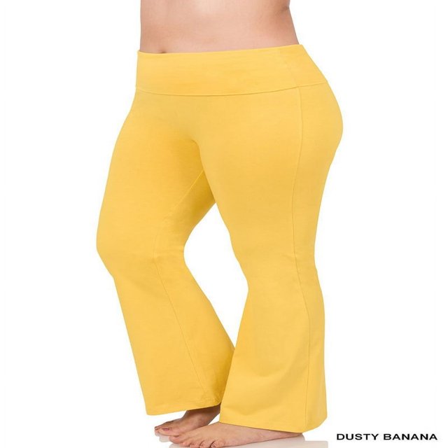 CHUANK Pantalon de Yoga Évasé pour Femmes et Grande Taille en Coton Extensible à Taille Haute Rabattable, Coupe Bootcut pour l'Entraînement