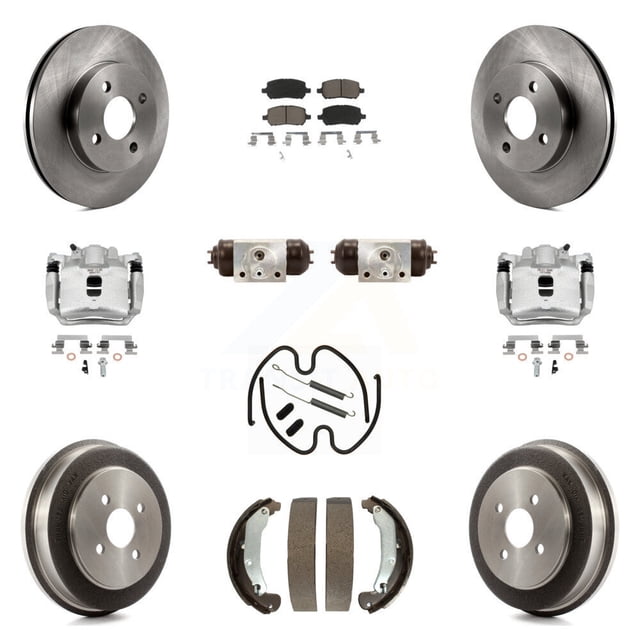 Transit Auto Front Rear Disc Brake Caliper Rotors Drums Ceramic Pads Shoes Wheel Cylinders and Hardware Kit (11Pc) for Car Saturn Ion Chevrolet Cobalt Pontiac Pursuit KC8-100938C