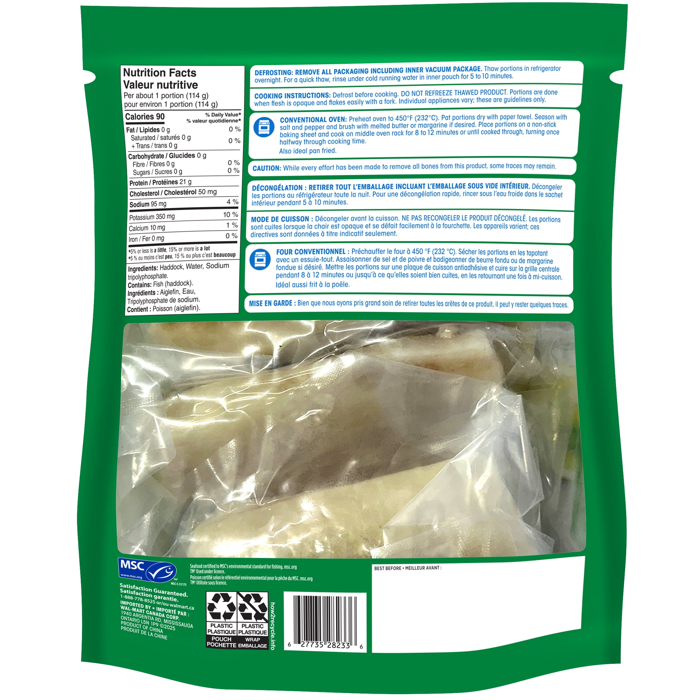 Portions d’aiglefin sauvage Great Value 500 g