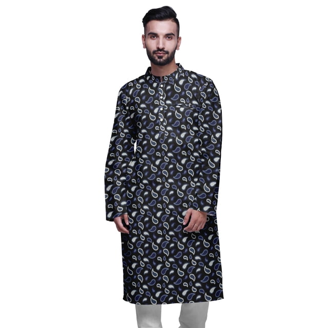 Atasi Kurta Imprimé pour Hommes Col Mandarin Popeline de Coton Kurta Chemise Décontractée