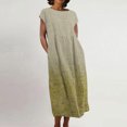 thumbnail image 1 of Meichang Robe d'Été en Coton et Lin à Manches Courtes pour Femme, Col Rond, Coupe Ample, Dégradé, Robe Midi, Boho, Décontractée, Imprimée, Robe de Travail, Rétro, Légère, Évasée, Jaune, M, 1 of 5