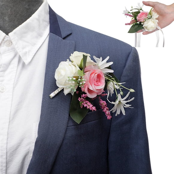 2 Pack Wrist Corsage Flower Set-Handmade Groom Boutonniere and Bride Wrist Corsage Bridesmaid Hand Flower Corsage Bouquet for Wedding Prom Party