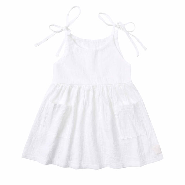 Mefallenssiah Robe à Bretelles en Coton et Lin pour Bébé Fille Été Couleur Unie