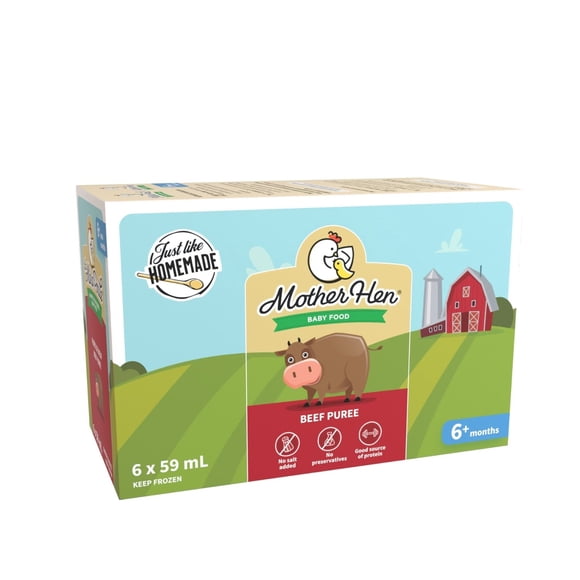 Mother Hen Baby Food Stage 1 Beef Purée Meal, No Salt or Sugar Added, 6x59 ml