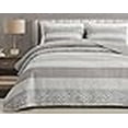 thumbnail image 3 of Chezmoi Collection Robyn Quilt Set, 3-Piece, Neutral Taupe Gray White Floral, King, 3 of 4