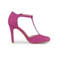 thumbnail image 3 of BLISSFUL STEP Women's Shoes Round Toe Stiletto Heel T-Strap Sandals Hot Pink 7, 3 of 7