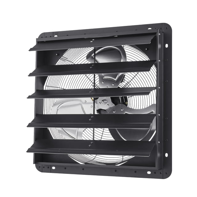 KFFKFF 20 inch Shutter Exhaust Fan, Wall Mounted Attic Vent Fan with Smart Programming Variable Speed Temperature Control, 4800 CFM,EC Motor,Timer, Black