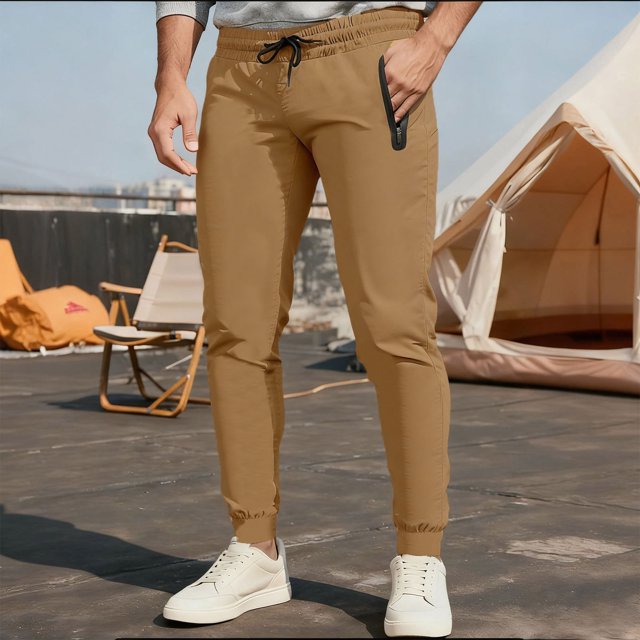 Ceisia Men Solid Color Loose Casual Pants Elastic Waist Drawstring Sports Gift Work Trousers