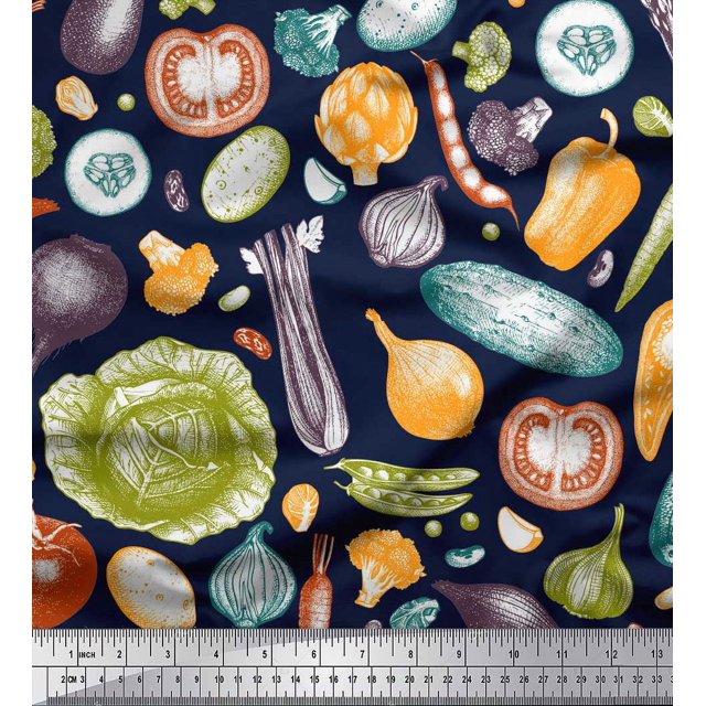 Soimoi Blue Rayon Fabric Mixed Vegetable Fabric Prints By Yard 42 Inch Wide