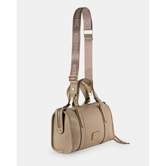 Refurbished Madden NYC Women's Multi Zipper Barrel Soft Zipper Satchel, One Size, Beige