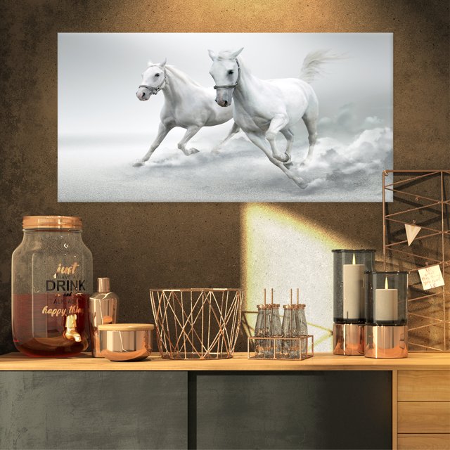 Running White Horses - Animal Canvas Art Print