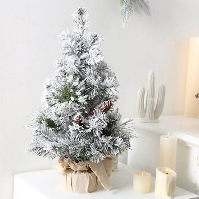 POINTERTECK 12Inch Tabletop Christmas Tree Mini Snow Flocked Pine cone Artificial Christmas Tree for Table Top Desk Classic Series Holiday Decoration
