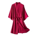 thumbnail image 2 of Peignoir en Soie Rouge TIMIFIS pour Femmes, Peignoirs en Dentelle, Mariée, Demoiselle d'Honneur, Fête, Peignoir de Bain en Satin, Col en V, Vêtement de Nuit, Tenue de Détente, Robes de Chambre avec Manches 3/4, Printemps/été, 2 of 6