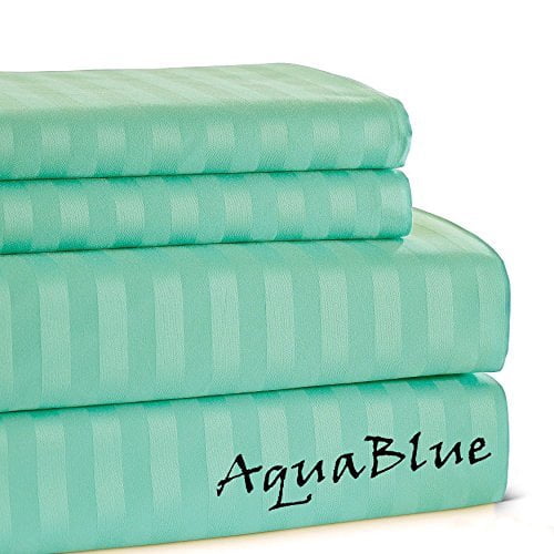 MÃ¥lÃ¸v Linen Bedding Series Sleeper Sofa Bed Sheet Set (Stripe) Egyptian Cotton 500 Thread Count Aqua Blue (Full Size 54"x72"x 6")