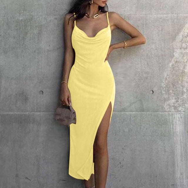 EGNMCR Robes d'Été pour Femmes Tendance 2024 Mode Robe de Printemps, d'Été et Décontractée pour Femme à une Épaule Sans Manches de Couleur Unie