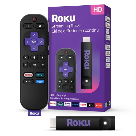 Clé de diffusion en continu Roku® 2025 – Lecteur de streaming HD Roku pour télé avec télécommande vocale – TV en direct et gratuite