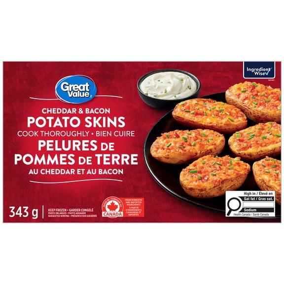 Pelures de pommes de terre au cheddar et au bacon Great Value 343&nbsp;g