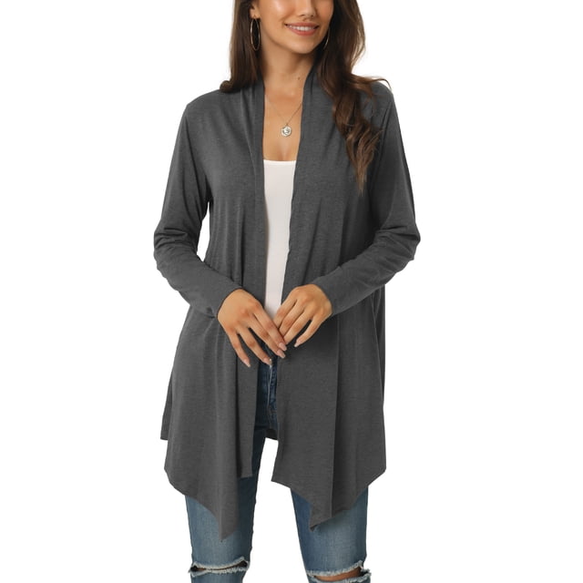 INSPIRE CHIC Cardigan Léger Décontracté à Manches Longues pour Femme, Ouvert Drapé, Printemps Automne, G Gris Foncé