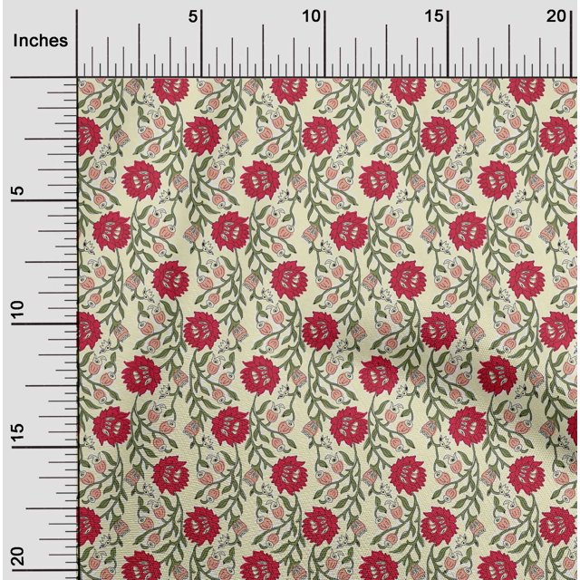 oneOone Tissu Polyester Lycra Imprimé Feuilles & Floral pour Couture BTY 56 Pouces de Large