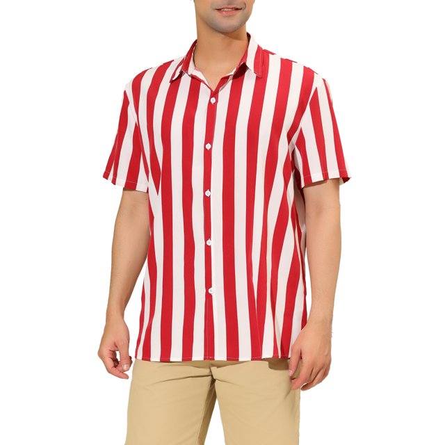 INSPIRE CHIC Chemise à Rayures pour Hommes Manches Courtes à Blocs de Couleur Chemise de Plage TG Rouge