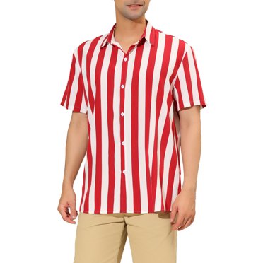 INSPIRE CHIC Chemise à Rayures pour Homme à Manches Courtes à Blocs de Couleur Boutonnée Chemise de Plage L Rouge