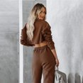 thumbnail image 2 of IROINNID Survêtement pour Femmes Ensemble 2 Pcs Économies Col Rond Couleur Unie Chandail Court Nombril Chandail à Manches Longues Décontracté Pantalon à Cordon Costume Ensemble Athlétique, Café, 2 of 9