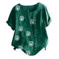 thumbnail image 3 of Pisexur Hauts Grande Taille pour Femmes Été T-Shirts à Manches Courtes Col Ras du Cou Imprimé Pissenlit Hauts Amples Blouses en Lin Confortables, 3 of 4