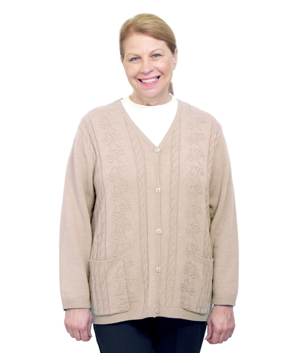 Silverts Women Cardigan Open Back Knit Sweater, XL, Beige