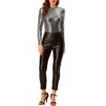 thumbnail image 2 of INSPIRE CHIC Haut Brillant pour Femme Manches Longues Col Rond Coupe Régulière Blouse de Soirée Scintillante L Noir Argent, 2 of 8