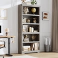 thumbnail image 1 of Grande Bibliothèque Style Ferme - 5 Niveaux, Étagère Réglable 69 Pouces-75 Pouces, Gris Saisi à la Main, Rangement Autoportant avec Dispositif Anti-Basculement et Antidérapant pour Bureau à Domicile, Salon, Bureau d'Étude, Balcon, 5 Niveaux, W800, 1 of 6