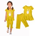 thumbnail image 1 of Chemises pour Filles, Ensemble Deux Pièces Été Col Rond Petit Imprimé Manches Courtes Manches Volantes Taille Élastique Pantalon Court, 1 of 5
