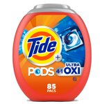 Tide PODS Laundry Detergent soap with Ultra Oxi 4-in-1 Detergent, 85 Count, Built-in Pre-treaters, Set-in Stains, Colour Protecters, HE Compaible