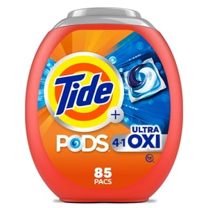 Tide PODS Laundry Detergent soap with Ultra Oxi 4-in-1 Detergent, 85 Count, Built-in Pre-treaters, Set-in Stains, Colour Protecters, HE Compaible