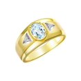 thumbnail image 3 of RYLOS Men's Rings 14K Yellow Gold Classic 7X5MM Oval Gemstone & Diamond Ring Aquamarine March Birthstone Rings For Men, Gold Rings Size 12, 3 of 7