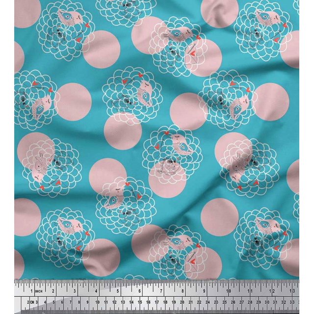 Soimoi Rayon Fabric Dot,Bird & Fish Kids Print Fabric by The Yard 42 Inch Wide