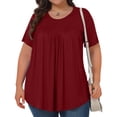 thumbnail image 4 of Aqestyerly Blouse à Manches Courtes pour Femmes Grande Taille, Col Rond Uni Plié, Haut en Tricot Doux et Confortable pour Tenue Décontractée, 4 of 8