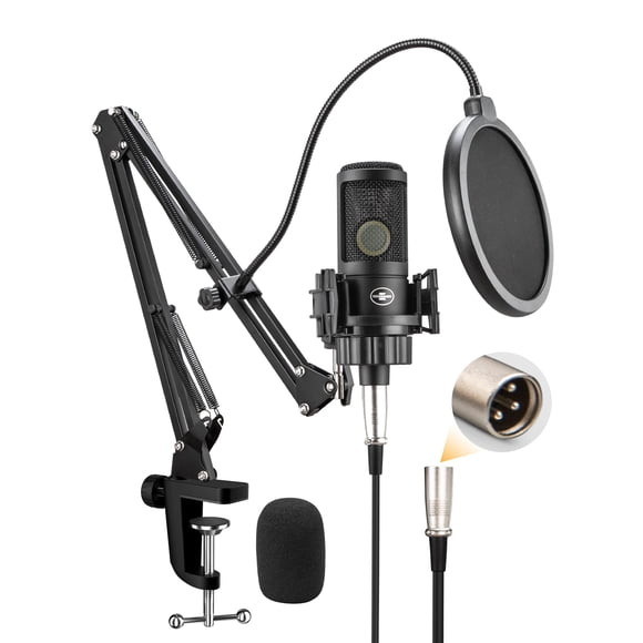 XLR Podcast Microphone, Professional Cardioid Studio Condenser Microphone XLR with 26mm Large Diaphragm for Recording, Streaming,