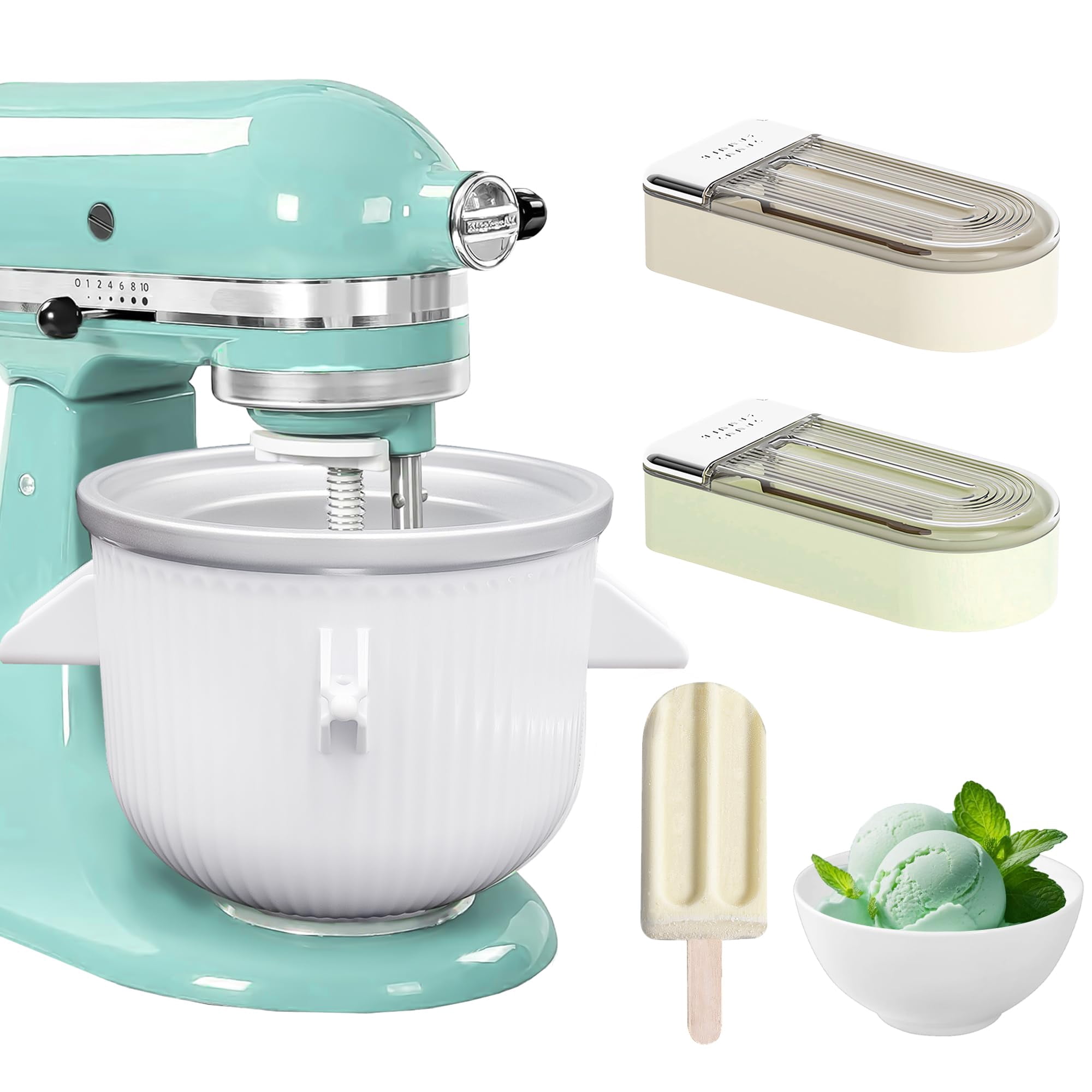 Ice Cream Maker Attachment for KitchenAid Stand Mixer,2 Quart Ice Cream Bowl Compatible with 4.5Qt and Larger Stand Mixers,Frozen Yogurt Ice Cream &