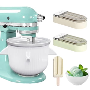 Pièce jointe de l'usine de crème glacée pour KitchenAid Mélangeur de position,2 Quart Ice Cream Bowl Compatible avec les mélangeurs 4.5Qt et plus grand stand, Crème glacée Yogurt congelée &