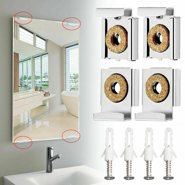 4pcs Mirror Hanger Mirror Fixing Clips Chrome Mirror Wall Mounting Glass Metal Fixing Kit Frameless Clips Mounting Hanger Clamp