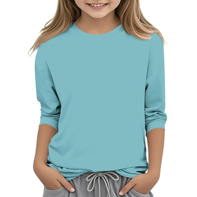 MeetoTime T-shirt Uni à Manches 3/4 et Col Rond pour Enfants, T-shirt pour Tout-Petits Garçons Filles 3-12 Ans