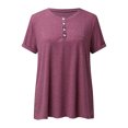 thumbnail image 4 of MAWCLOS Dames T-Shirt Couleur Unie Tops V Cou Tee Confortable Rue Manches Courtes Blouse Claret XXL, 4 of 7