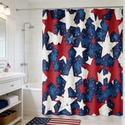 Roiihwy Patriotic Shower Curtain Independence Day 71X35 Inches, America Memorial Day Stars Shower Curtains for Bathroom, A
