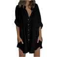 thumbnail image 1 of Timegard Chemises pour Femmes en Coton et Lin, Boutonnées, Col à Revers, Manches 3/4, Blouse Automne avec Poches, 1 of 5