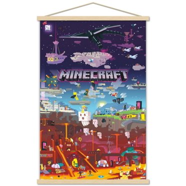 Minecraft - Monde au-delà 22,375" x 34" Affiche Murale avec Cadre Magnétique en Bois de Hêtre, par Trends International