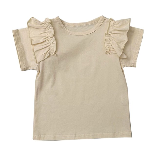 Birdeem Shirts for Girls Children Solid Color Loose Girl Ruffle Sleeve Round-Neck Blouses Western Style Top